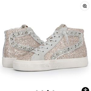 NEW Vintage Havana Hailey high top star studded side zip sneaker, Washed Glitter